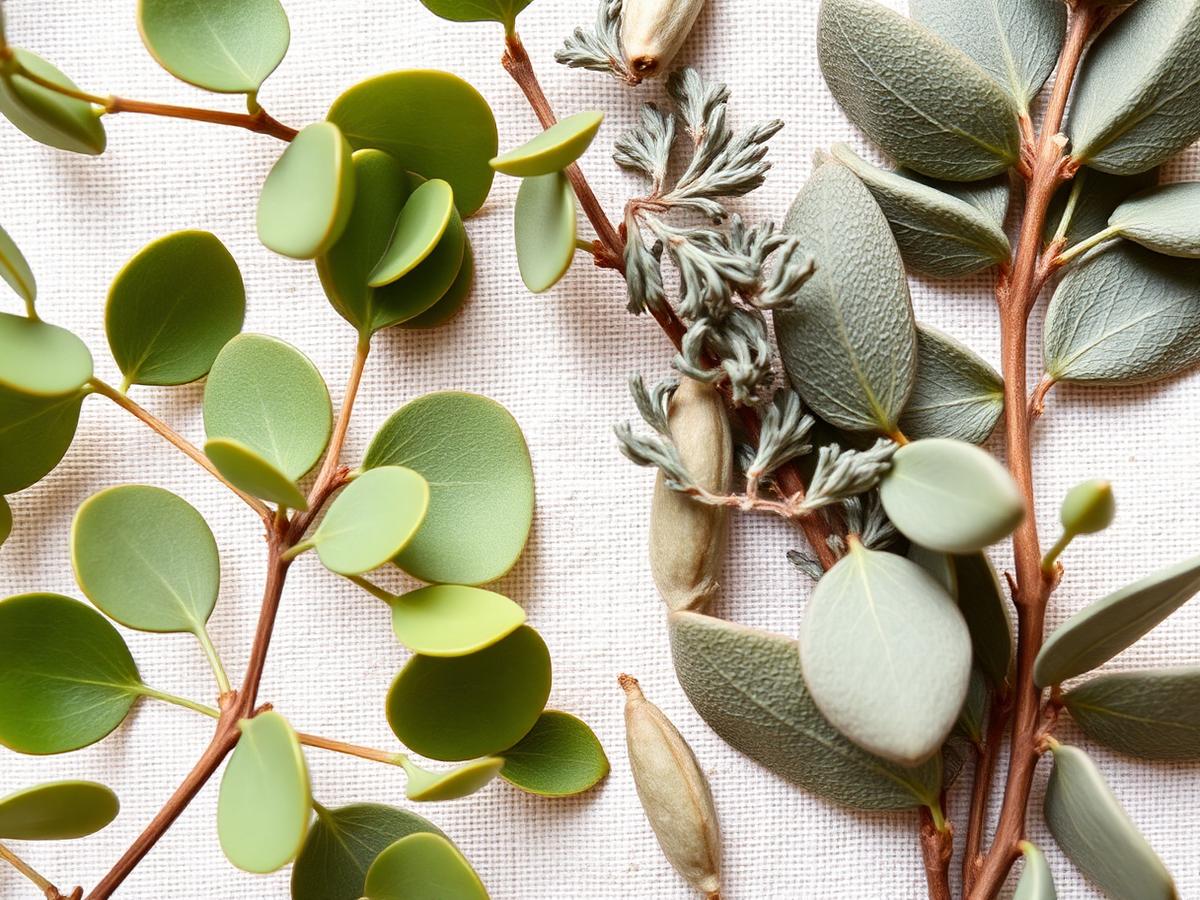 Eucalyptus en salieblaadjes op linnen